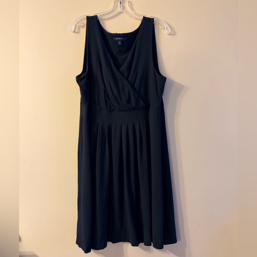 Lands' End Classic Fit and Flare Black Midi Dress